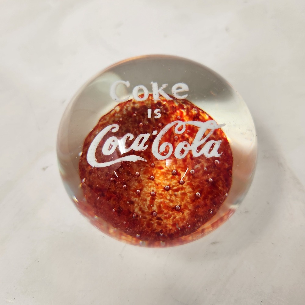 Vintage Coca-Cola Glass Paperweight Red Swirl Controlled Bubbles 3 Inch Orb